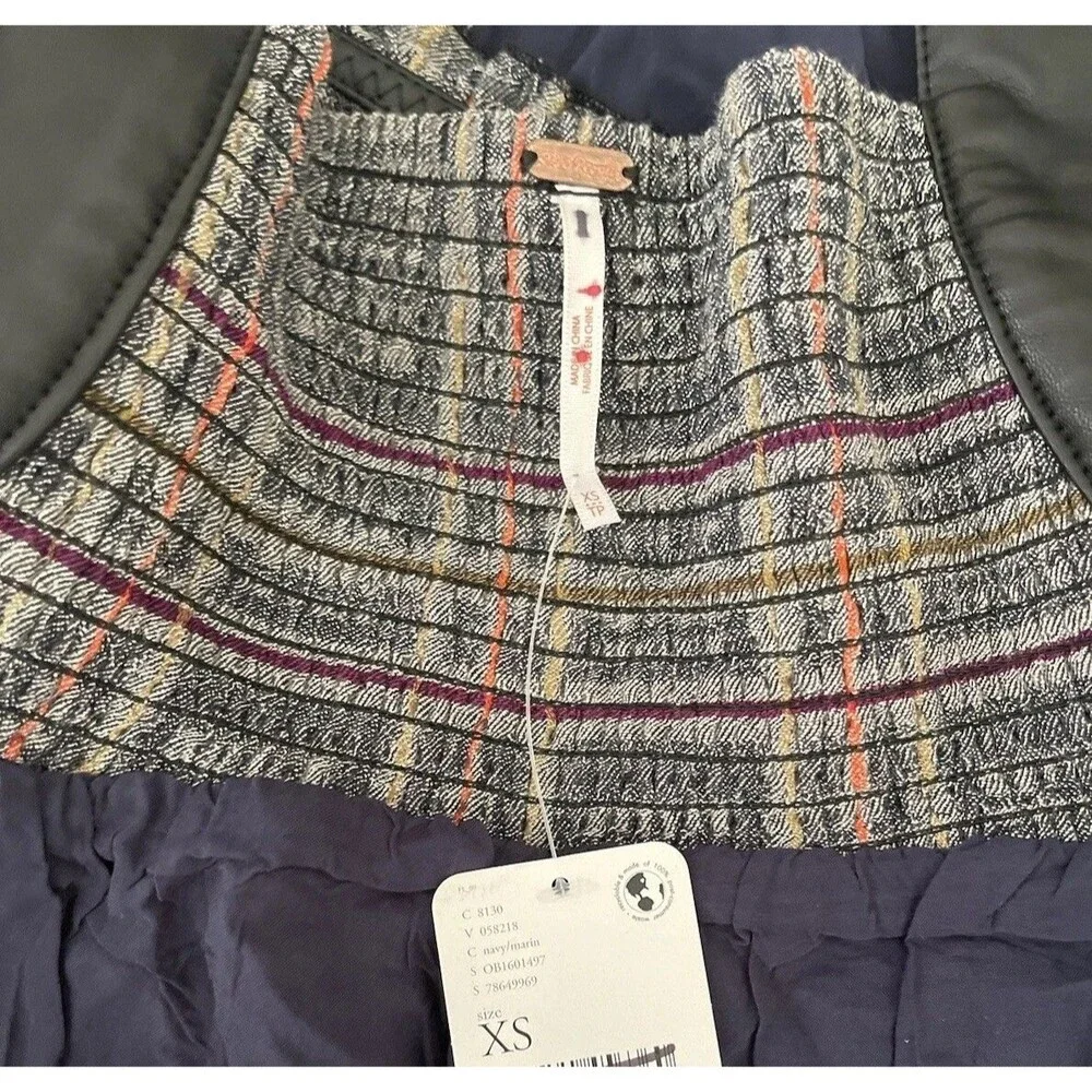 Free People Jumpsuit Marley Gray Plaid Leather Strap Boho Preppy Size XS NWT